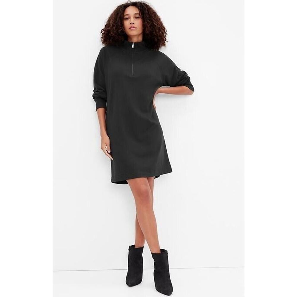 Abound Women's Quarter Zip Long Sleeve Fleece Sweatshirt Dress Black Medium $58